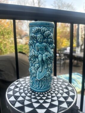 Ceramic Surfing Tiki Vase - Teal Blue